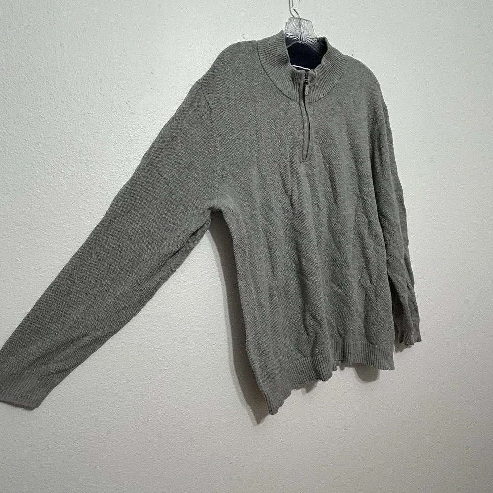 Club Room Gray Long Sleeve Quarter Zip‎ Pullover Cotton Sweater Men's Size XXL